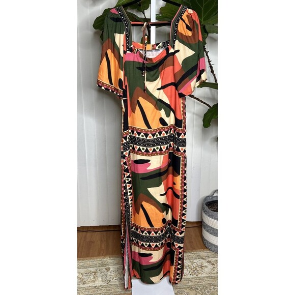 CaCay Maxi Dress Kaftan Made in Brasil Bohemian Tribal Artsy Resort Size M - Picture 7 of 11